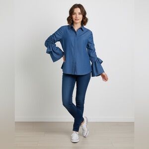 NWT C/MEO COLLECTIVE Chambray, button down blouse. Size: Small